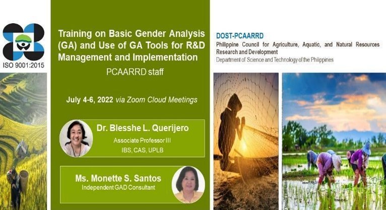 PCAARRD conducted the year 2 training on gender analysis (GA) tools for R&D management and implementation