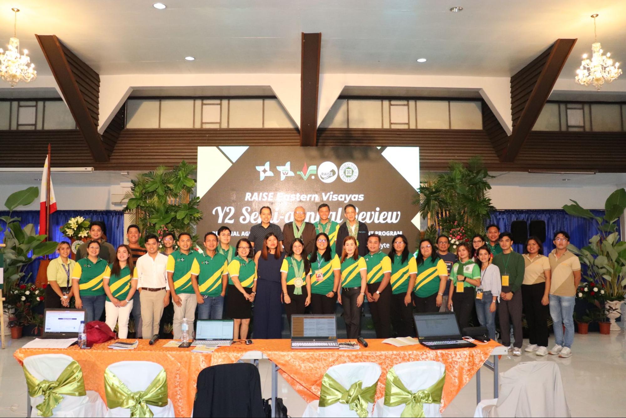 The RAISE Program Management Team headed by Dr. Ceniza, together with VSU VP for Admin and Finance Dr. Tan, DOST Region VIII representative Engr. Quinone, and the PCAARRD Monitoring Team led by Dir. Catibog. Image Credit: TTPD-PCAARRD