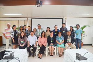 The research team with DOST-PCAARRD representatives and technical evaluators during the Inception Meeting on Coconut Genomics Phase 2 held at the Council’s Headquarters. In the photo (foreground, from the left) are UP Diliman Professor Dr. Ma. Anita M. Bautista; UP Los Baños (UPLB) Professor Dr. Antonio C. Laurena; PCAARRD-Crops Research Division Director Dr. Jocelyn E. Eusebio; PCAARRD-Crops Research Division Assistant Director Dr. Edna A. Anit; UPLB Professor Emeritus Dr. Dolores A. Ramirez; Biotech Coalition President and CEO Dr. Benigno D. Peczon. Standing behind are other PCAARRD representatives and research program team from UPD and UPLB, with Ramon L. Rivera, Philippine Coconut Authority (PCA) Deputy Administrator for Research Development and Extension (top center) (Image credit: Crops Research Division)