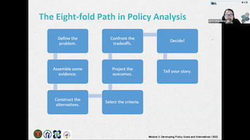 The paper, “Dr. Aileen V. Lapitan during her discussion on developing policy goals and alternatives (Image credit: SERD, PCAARRD)